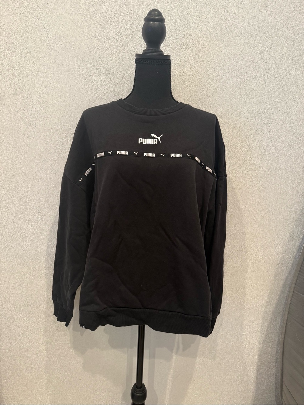Puma Black Crewneck Sweatshirt with Logo Tape
